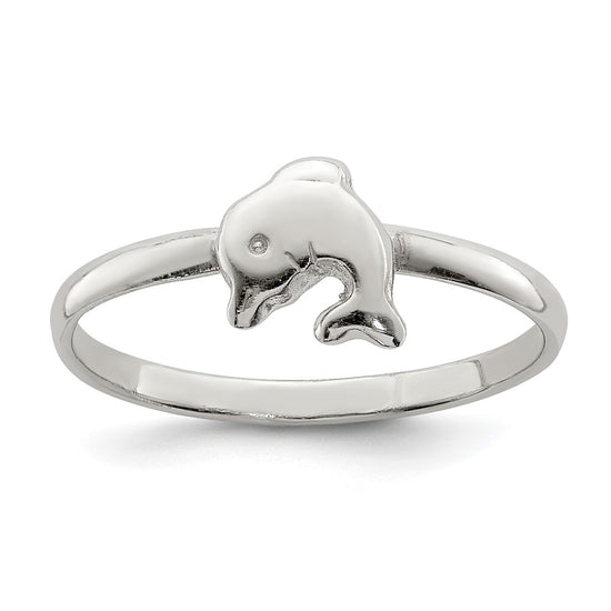 Quality Gold Sterling Silver RH Plated Child's Polished Dolphin Ring Sterling Silver
