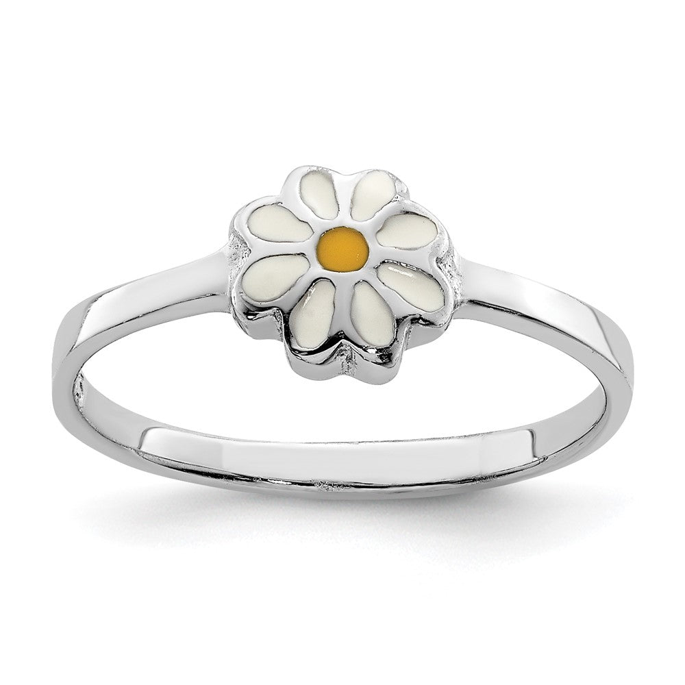 Quality Gold Sterling Silver RH Plated Child's White & Yellow Enamel Daisy Ring Sterling Silver