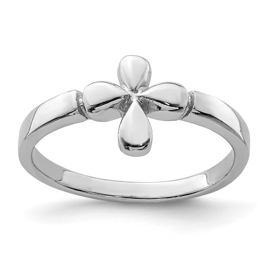 Quality Gold Sterling Silver RH Plated Child's Polished Cross Ring Sterling Silver