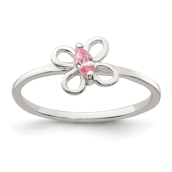 Quality Gold Sterling Silver Pink CZ Butterfly Kid's Ring Sterling Silver