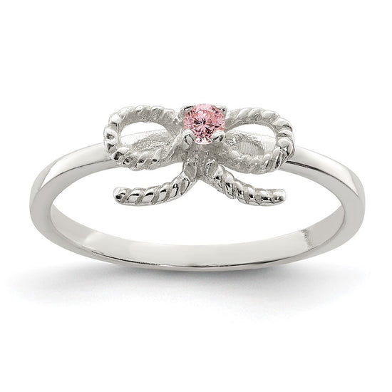 Quality Gold Sterling Silver Pink CZ Bow Kid's Ring Sterling Silver
