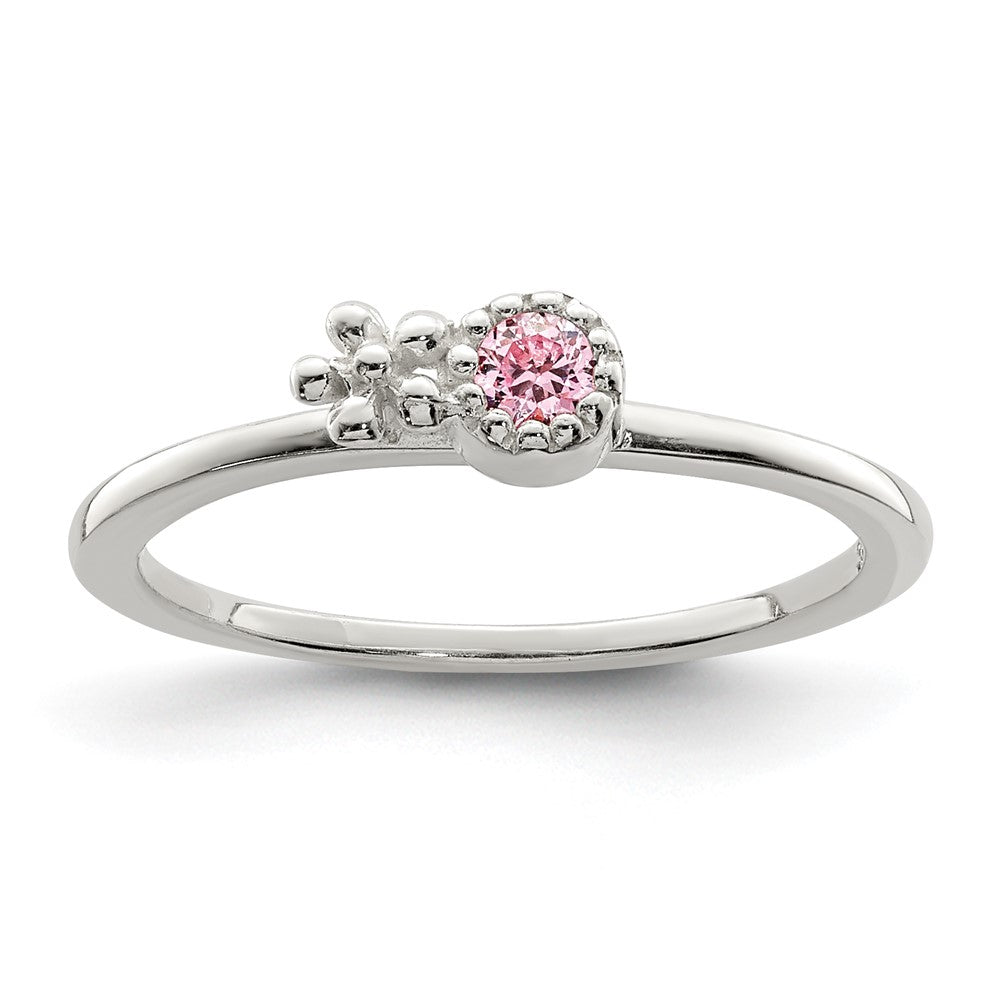 Quality Gold Sterling Silver Pink CZ Flower Kid's Ring Sterling Silver