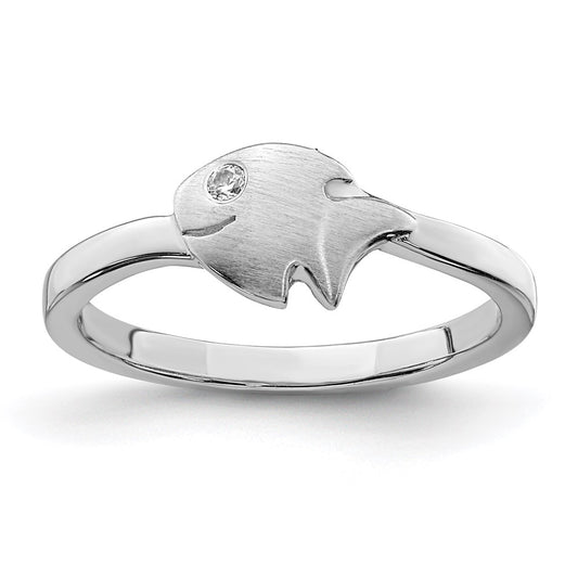 Quality Gold Sterling Silver Rhodium-plated Childs Satin CZ Fish Ring Sterling Silver