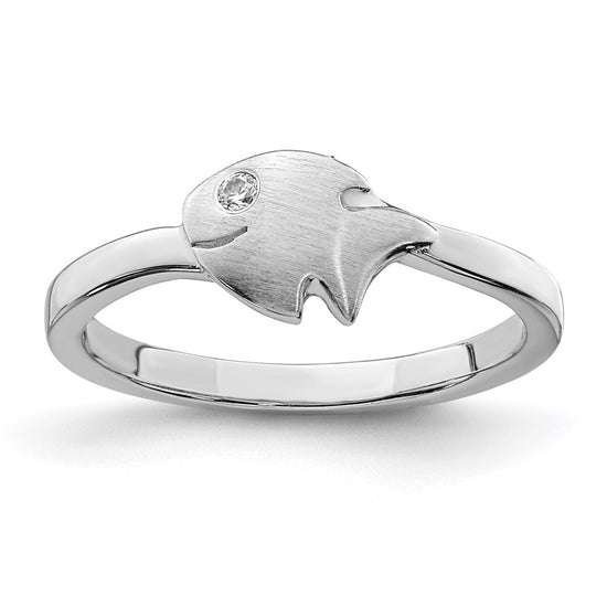 Quality Gold Sterling Silver Rhodium-plated Childs Satin CZ Fish Ring Sterling Silver