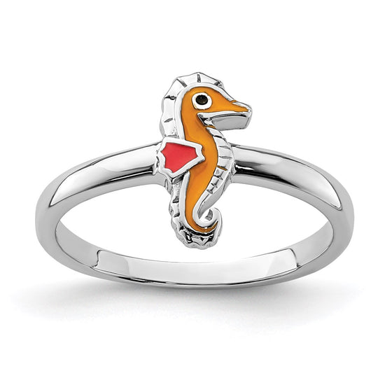 Quality Gold Sterling Silver Rhodium-plated Childs Enameled Seahorse Ring Sterling Silver