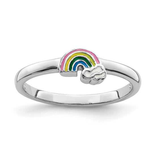 Quality Gold Sterling Silver Rhodium-plated Childs Enameled Rainbow Ring Sterling Silver