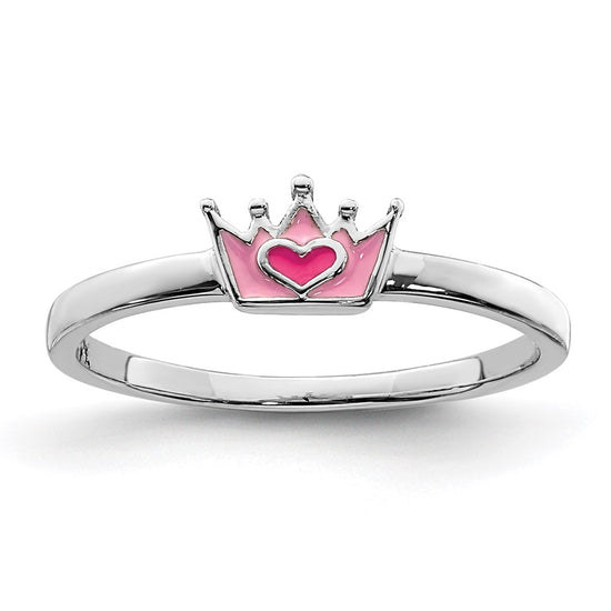 Load image into Gallery viewer, Quality Gold Sterling Silver Rhodium-plated Childs Enameled Pink Crown Ring Sterling Silver
