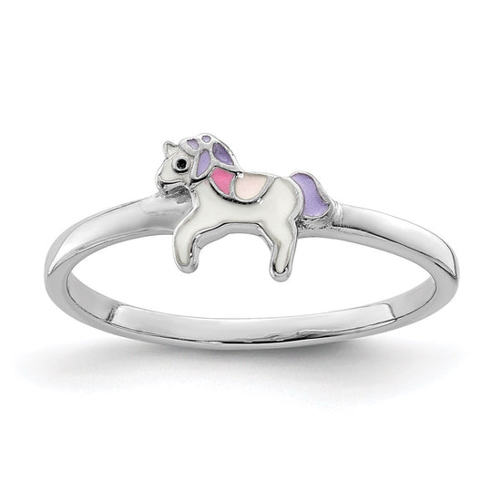 Quality Gold Sterling Silver Rhodium-plated Childs Enameled Unicorn Ring Sterling Silver