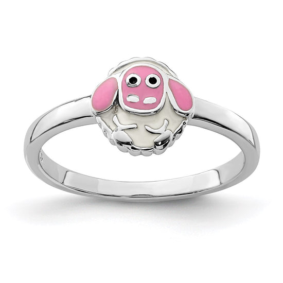 Quality Gold Sterling Silver Rhodium-plated Childs Enameled Lamb Ring Sterling Silver