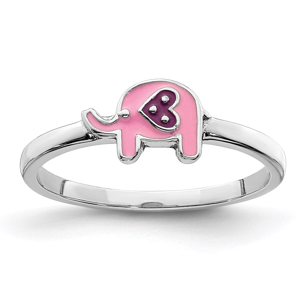 Quality Gold Sterling Silver Rhodium-plated Childs Enameled Pink Elephant Ring Sterling Silver