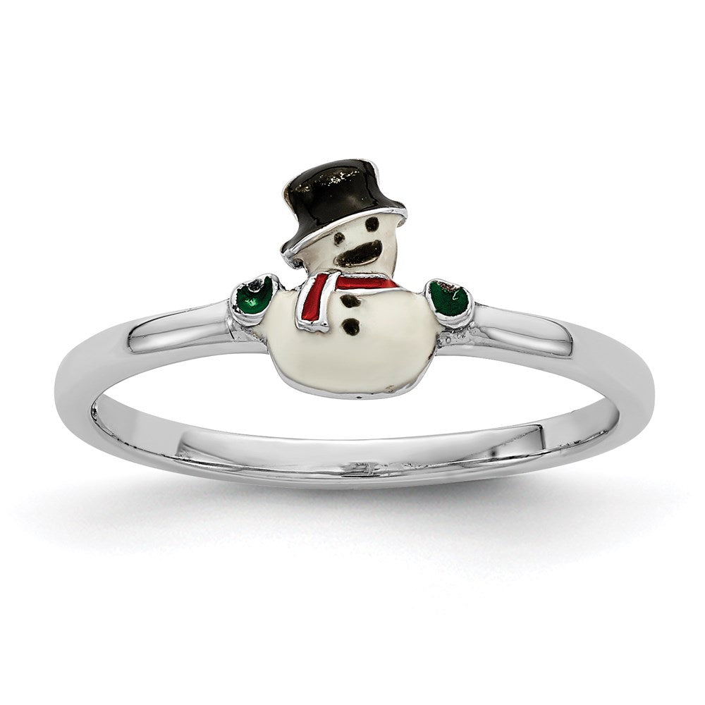 Quality Gold Sterling Silver Rhodium-plated Childs Enameled Snowman Ring Sterling Silver