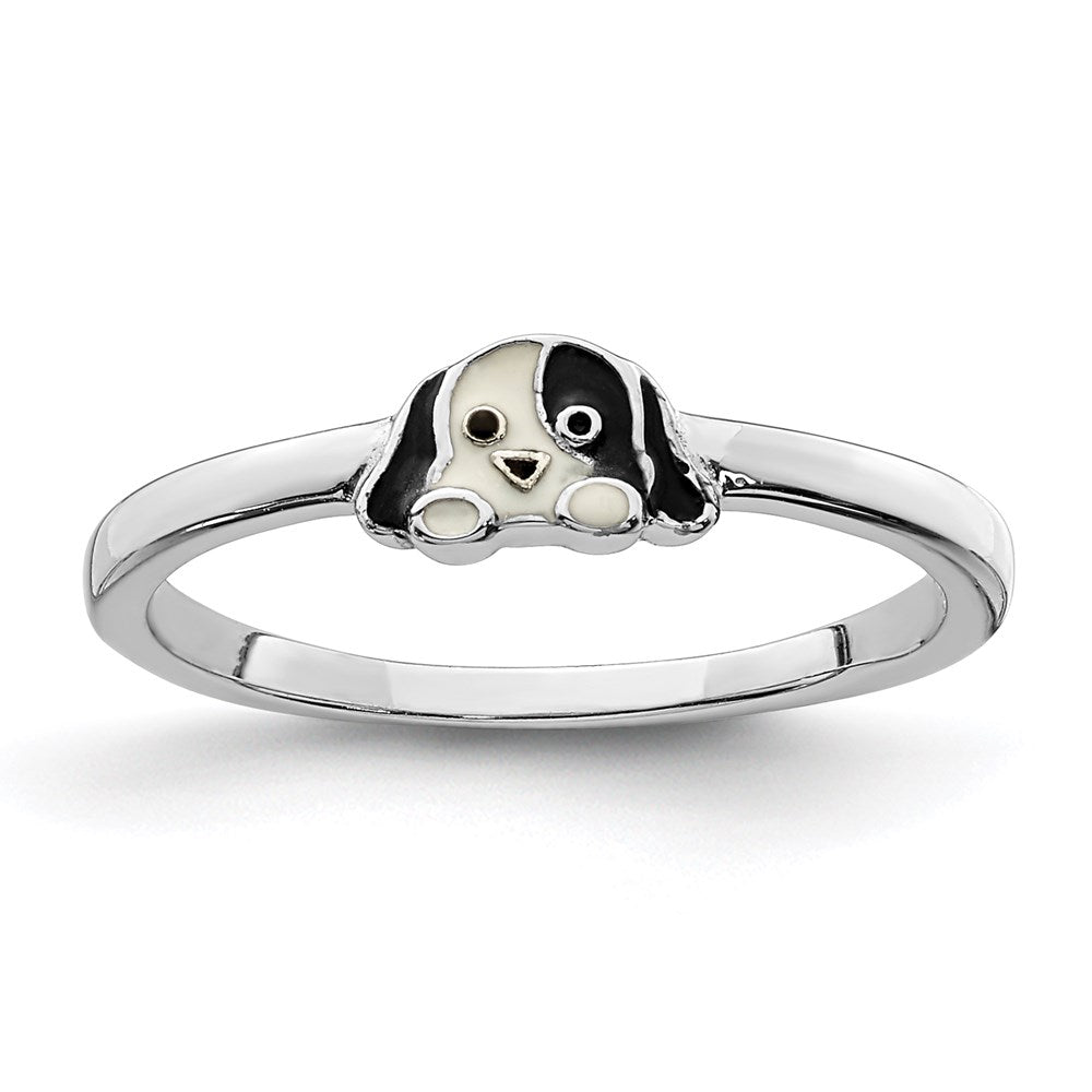 Quality Gold Sterling Silver Rhodium-plated Childs Enameled Puppy Ring Sterling Silver