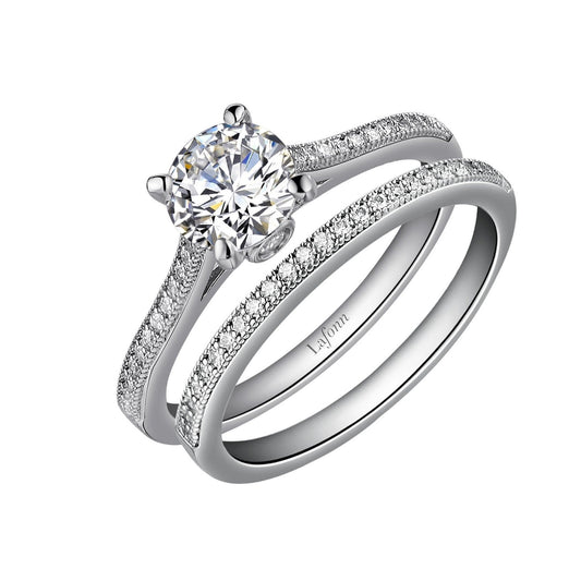 LaFonn Platinum Simulated Diamond  6.50mm Round, Approx. 1.03 CTW RINGS Solitaire Wedding Set