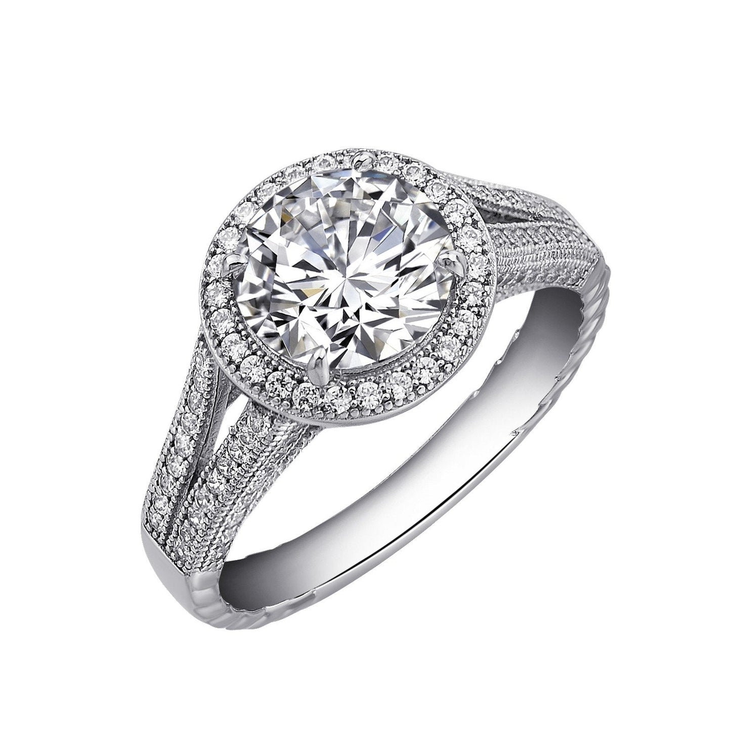 Load image into Gallery viewer, LaFonn Platinum Simulated Diamond  8.00mm Round, Approx. 2.04 CTW RINGS Split Shank Halo Engagement Ring

