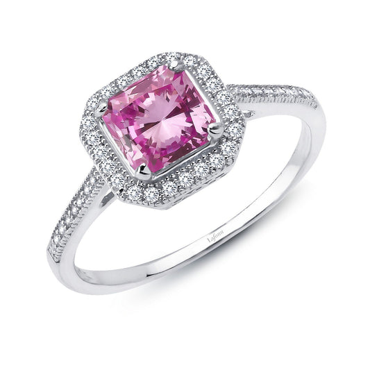 LaFonn Platinum Pink Sapphire  6.00mm Square, Approx. 1.24 CTW RINGS Elegant Halo Ring