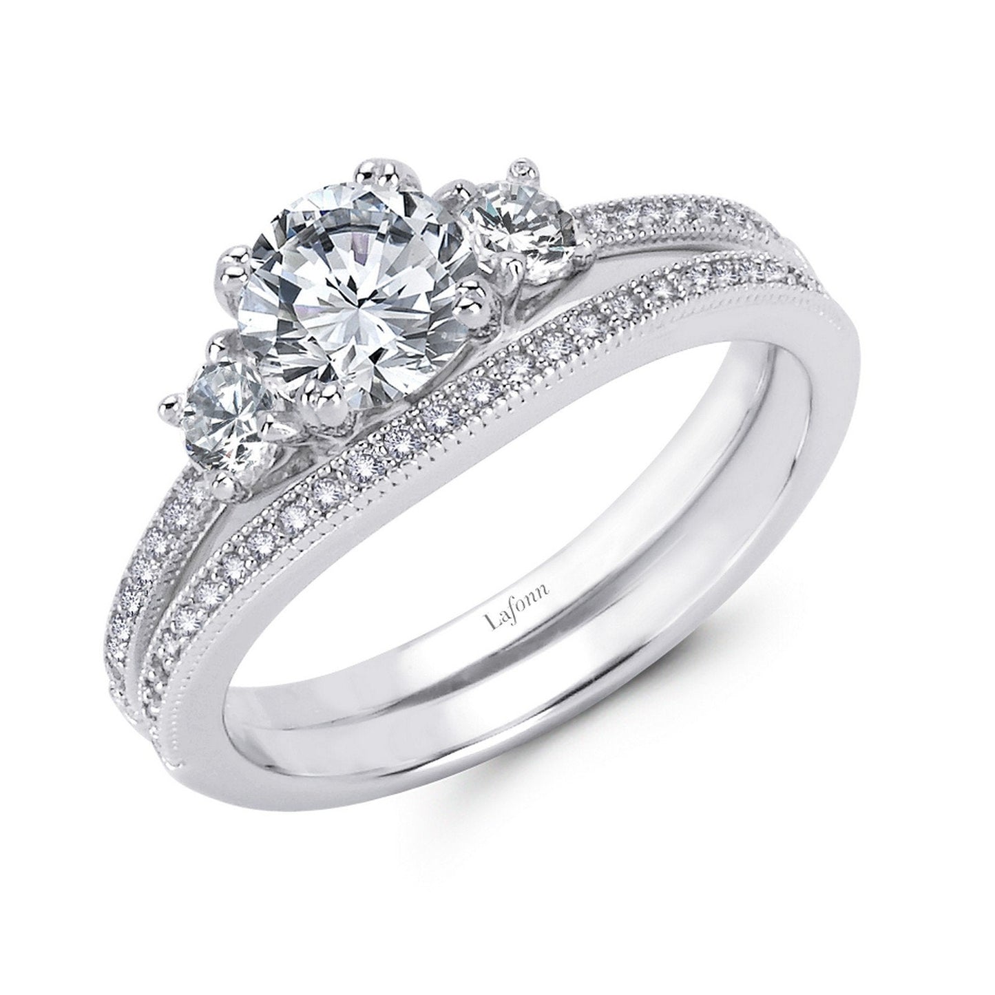 LaFonn Platinum Simulated Diamond  6.50mm Round, Approx. 1.03 CTW RINGS Engagement Ring with Wedding Band