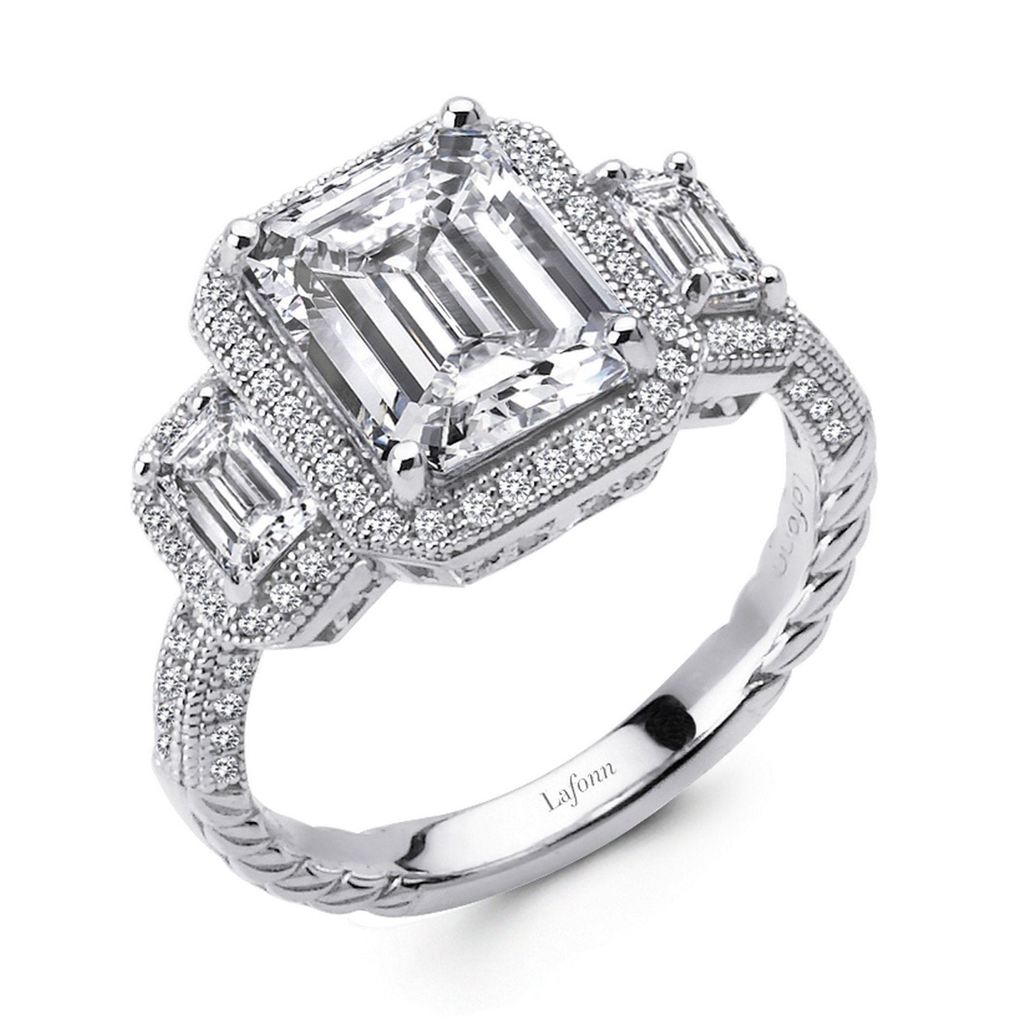 Load image into Gallery viewer, Lafonn Three-Stone Anniversary Ring Simulated Diamond RINGS Size 10 Platinum 4.37 CTS 
