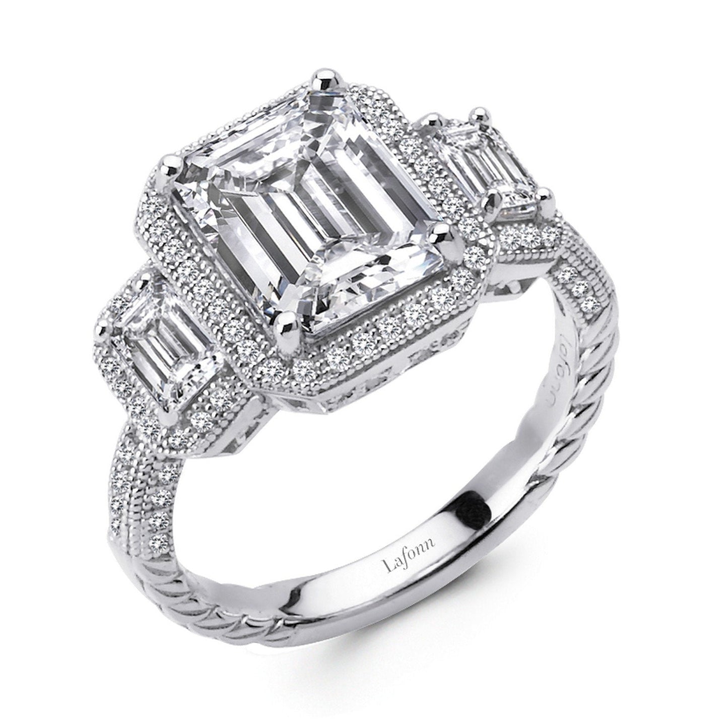 Lafonn Three-Stone Anniversary Ring Simulated Diamond RINGS Size 7 Platinum 4.37 CTS 