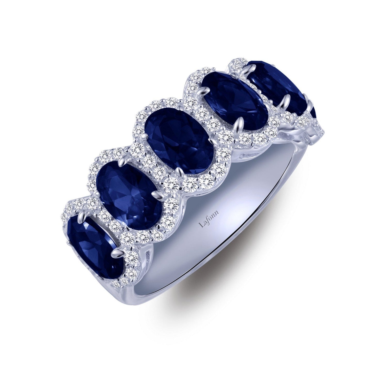 Load image into Gallery viewer, Lafonn Halo Anniversary Eternity Band Sapphire RINGS Size 5 Platinum 3.3 CTS 

