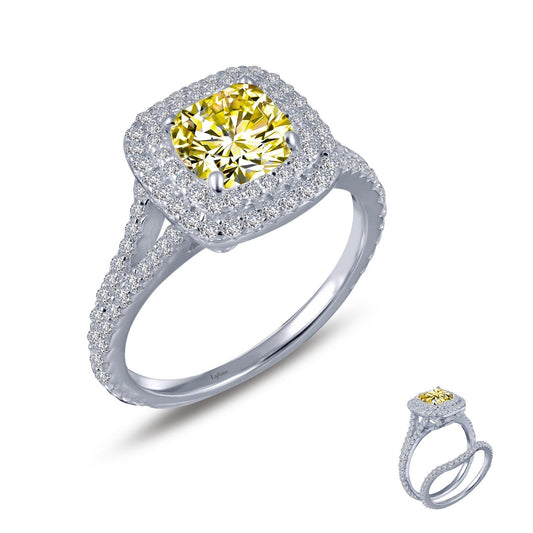 Lafonn Double-Halo Engagement Ring Canary RINGS Size 9 Platinum 2.14 CTS 