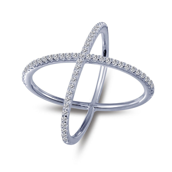 Lafonn Simple Crisscross Ring Simulated Diamond RINGS Size 5 Platinum 0.61 CTS 