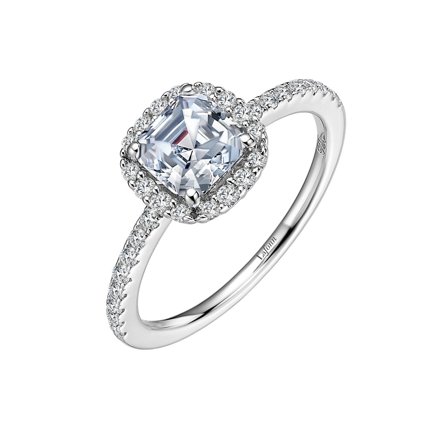 LaFonn Platinum Simulated Diamond  6.00mm Cushion, Approx. 1.24 CTW RINGS Asscher-Cut Halo Engagement Ring