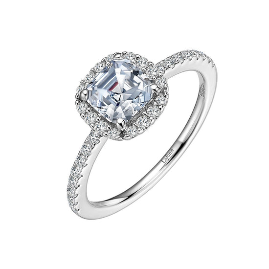 Load image into Gallery viewer, LaFonn Platinum Simulated Diamond  6.00mm Cushion, Approx. 1.24 CTW RINGS Asscher-Cut Halo Engagement Ring
