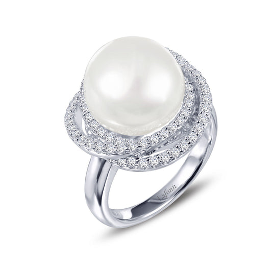 Lafonn Cultured Freshwater Pearl Ring Pearl RINGS Size 7 Platinum 0.78 CTS 