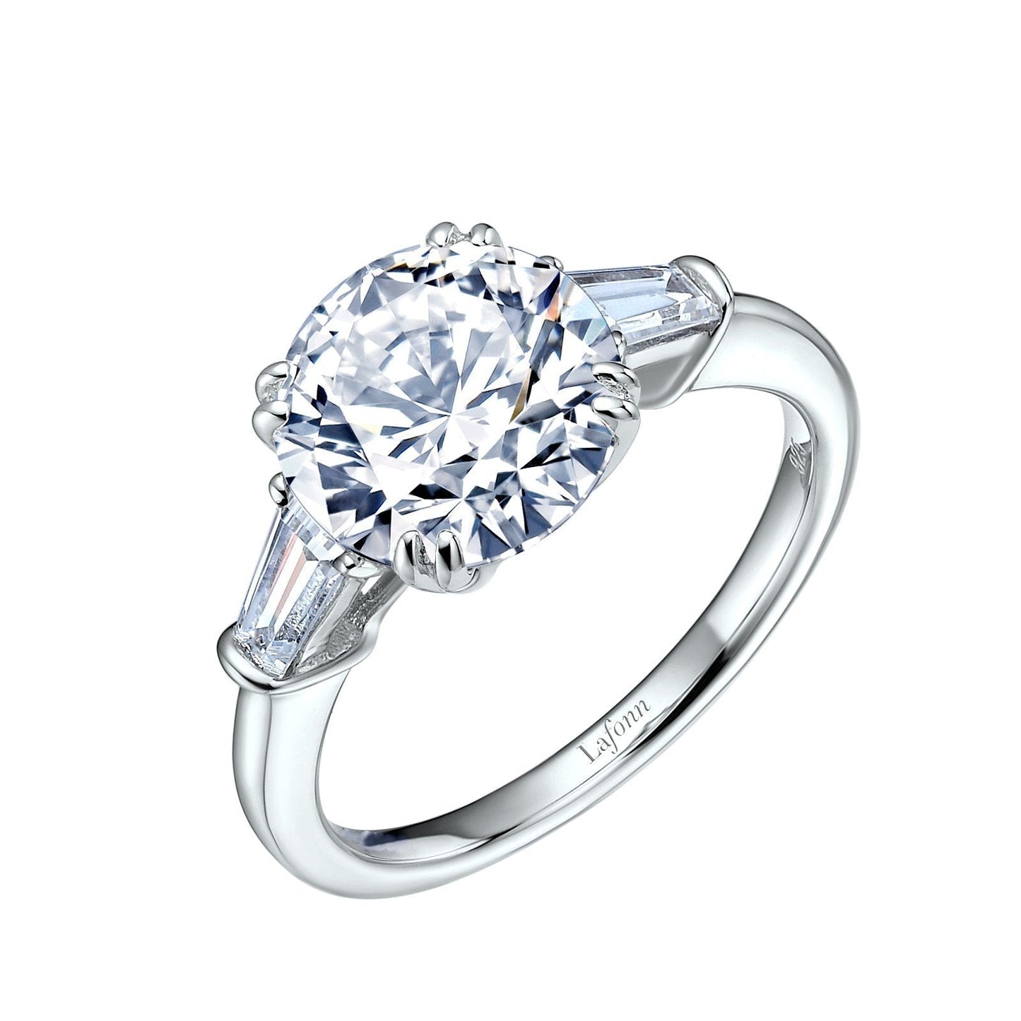 LaFonn Platinum Simulated Diamond  10.00mm Round, Approx. 3.87 CTW RINGS Classic Three-Stone Engagement Ring