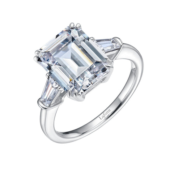 Lafonn Classic Three-Stone Engagement Ring Simulated Diamond RINGS Size 7 Platinum 5.85 CTS 