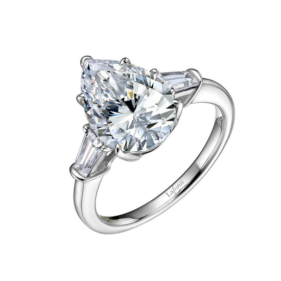 Load image into Gallery viewer, LaFonn Platinum Simulated Diamond  13x9mm Pear, Approx. 4.11 CTW RINGS Classic Three-Stone Engagement Ring
