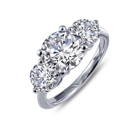 LaFonn Platinum Simulated Diamond  7.50mm Round, Approx. 1.67 CTW RINGS Classic Three-Stone Engagement Ring