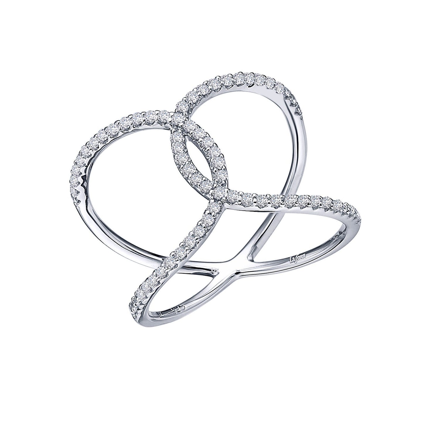 Lafonn Open Crisscross Ring Simulated Diamond RINGS Size 5 Platinum 0.66 CTS 