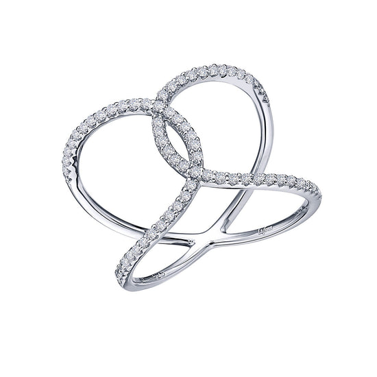 Lafonn Open Crisscross Ring Simulated Diamond RINGS Size 10 Platinum 0.66 CTS 