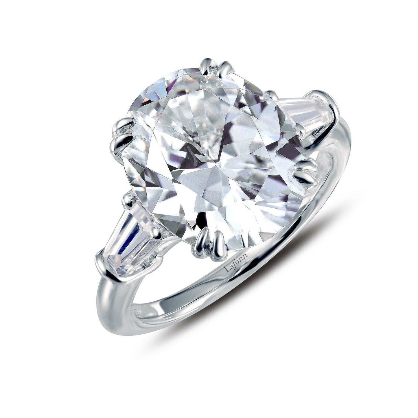 Load image into Gallery viewer, LaFonn Platinum Simulated Diamond  12x10mm Oval, Approx. 5.05 CTW RINGS Classic Three-Stone Engagement Ring
