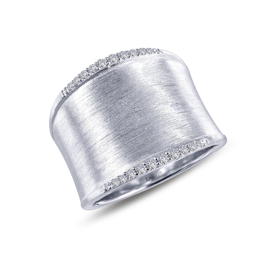 Lafonn Sleek Wide Band Cuff Ring Simulated Diamond RINGS Size 10 Platinum 0.2 CTS Approx 16.2mm (W)