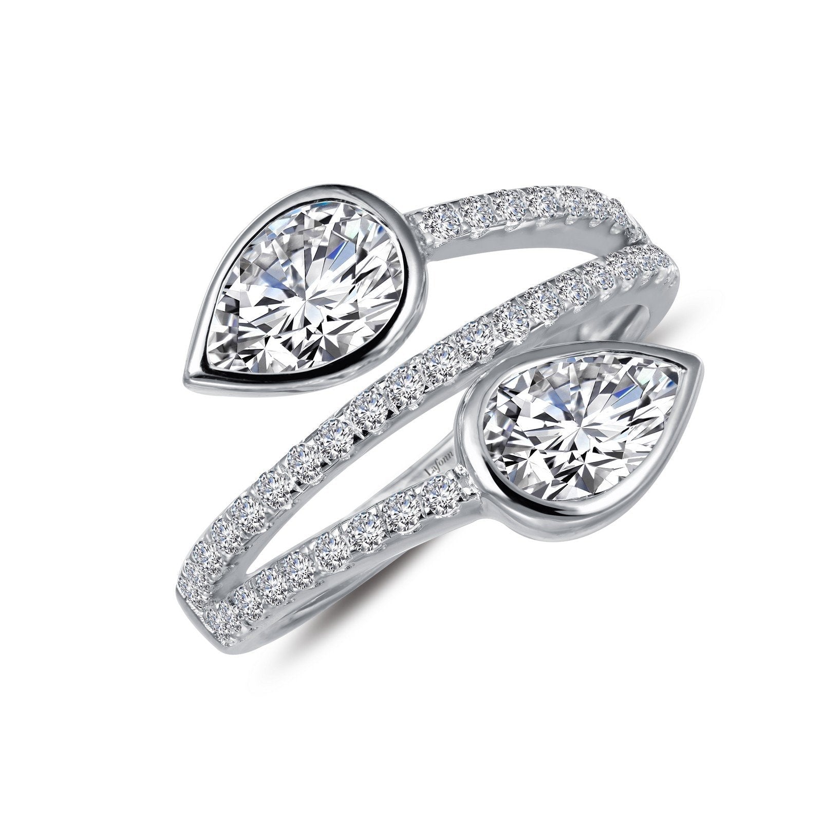 LaFonn Platinum Simulated Diamond  7X5mmX2 Pear, Approx. 1.42 CTW RINGS Two-Stone Bypass Ring