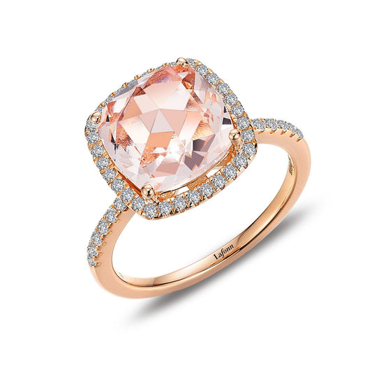 LaFonn Rose Gold Morganite  10.00mm Cushion, Approx. 5.62 CTW RINGS Rose-Cut Halo Engagement Ring