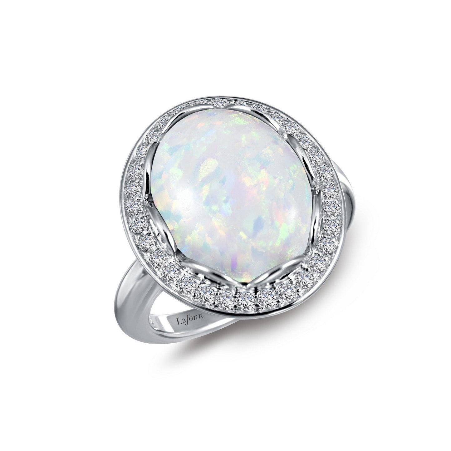 LaFonn Platinum Opal  14x11mm Oval, Opal N/A CTW RINGS Art Deco Inspired Halo Ring
