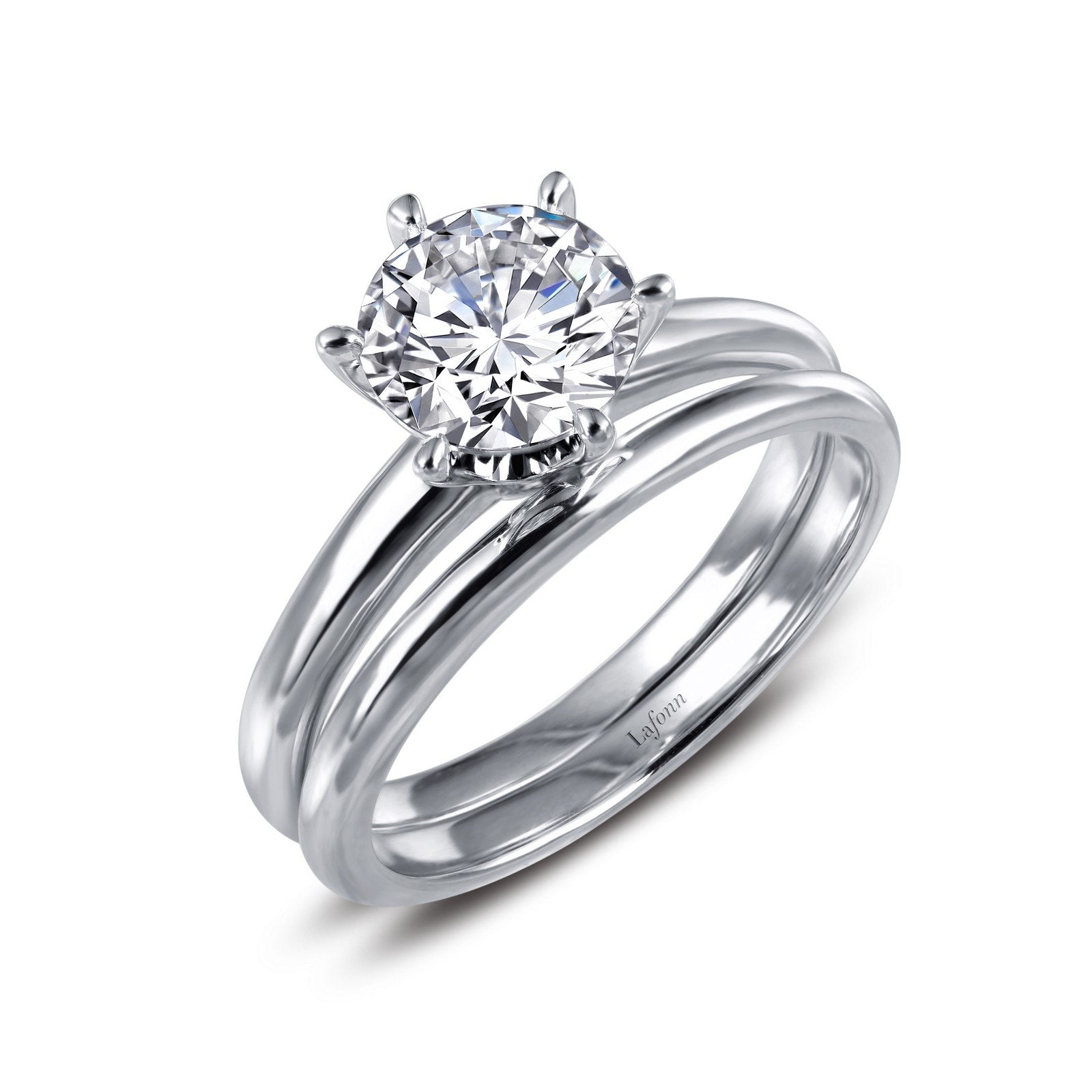 LaFonn Platinum Simulated Diamond  7.00mm Round, Approx. 1.28 CTW RINGS Engagement Ring with Wedding Band