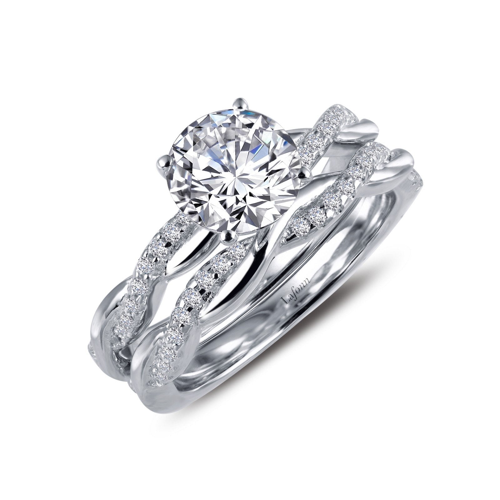 Lafonn Engagement Ring with Wedding Band Simulated Diamond RINGS Size 8 Platinum 1.74 CTS 