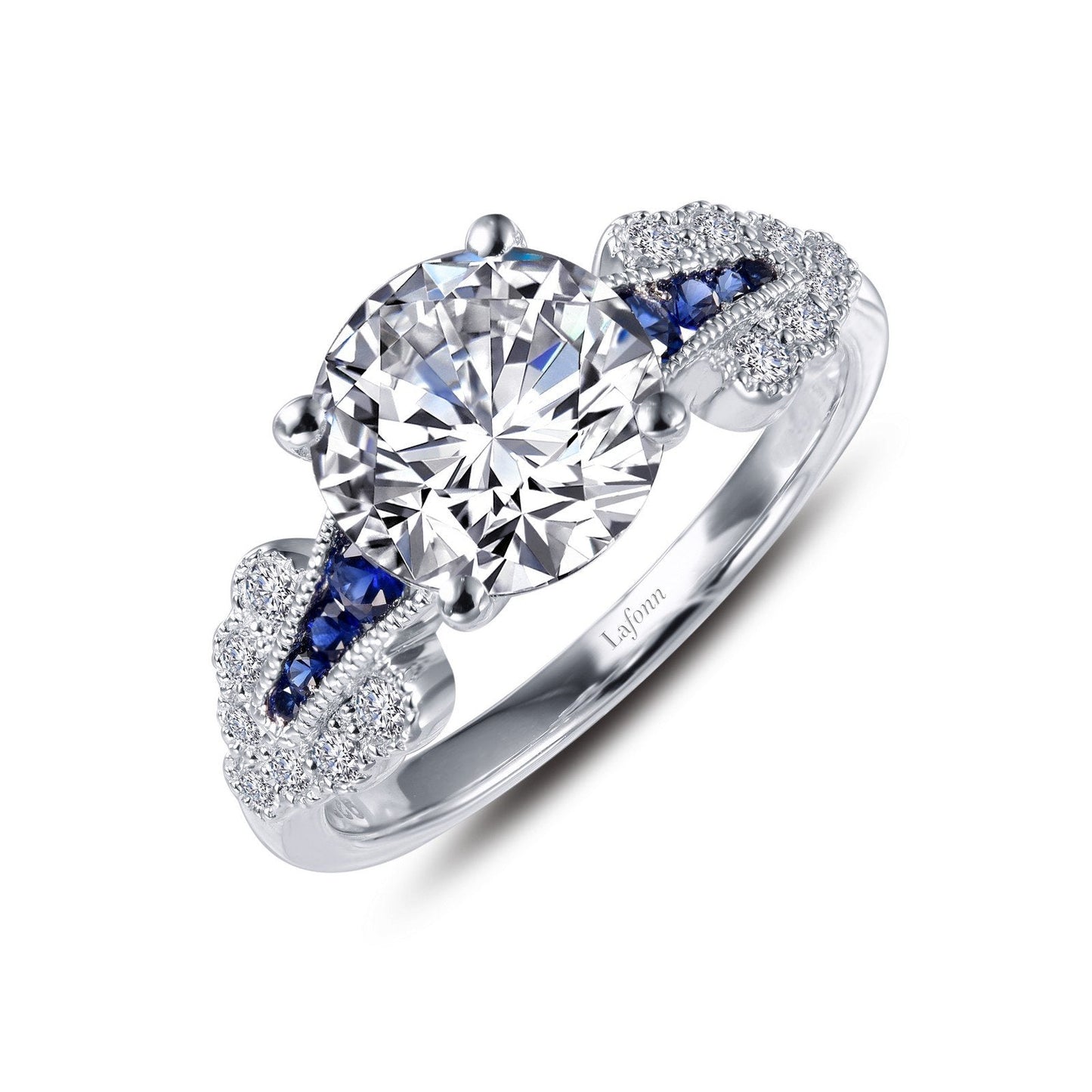 LaFonn Platinum Sapphire  8.00mm Round, Approx. 2.04 CTW RINGS Vintage Inspired Engagement Ring