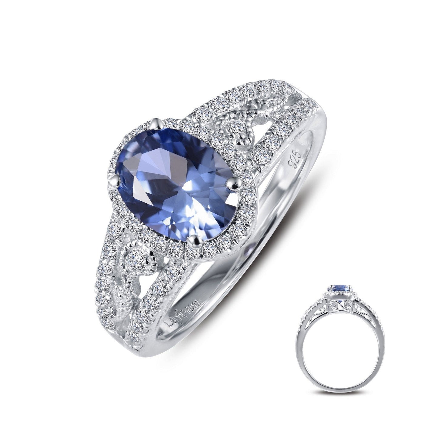 Lafonn Vintage Inspired Engagement Ring Tanzanite RINGS Size 8 Platinum 1.79 CTS Width approx. 10mm