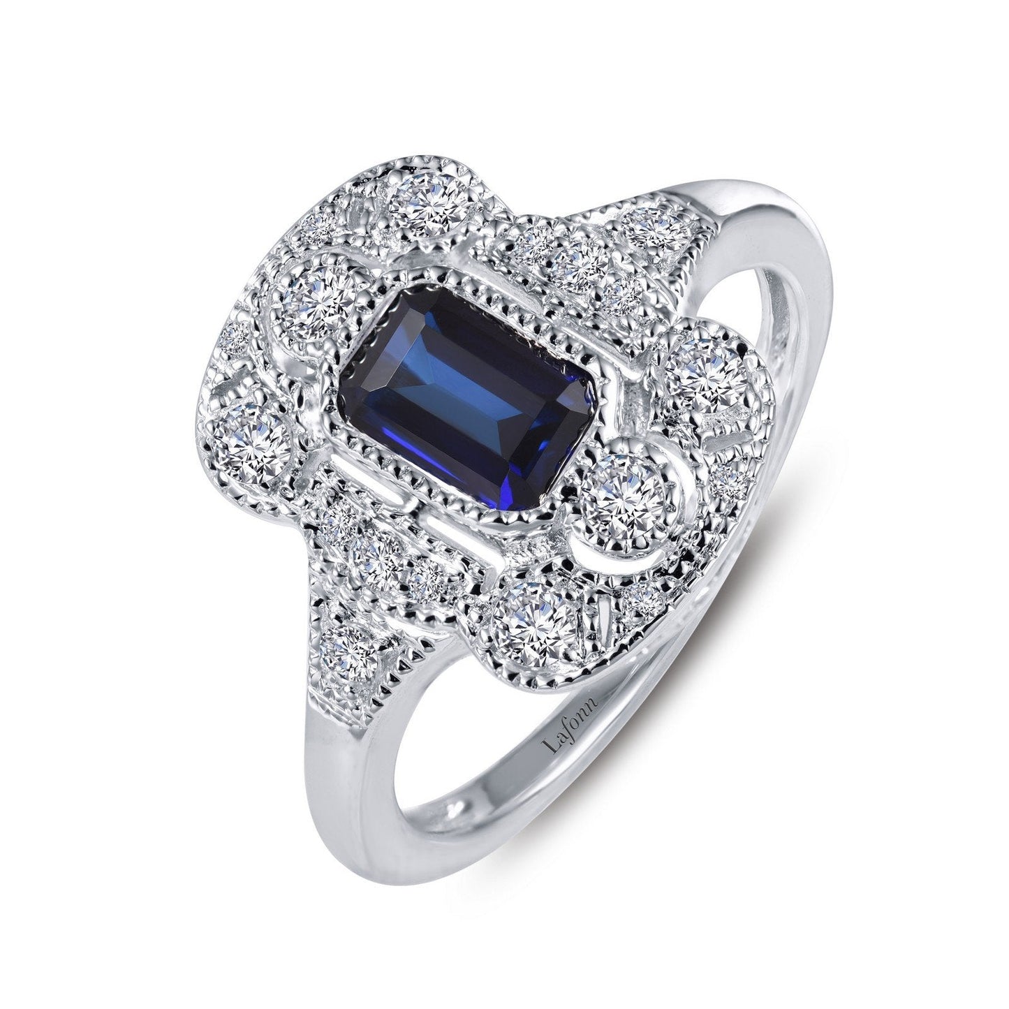 Lafonn Vintage Inspired Engagement Ring Sapphire RINGS Size 10 Platinum 0.99 CTS Width approx. 14mm