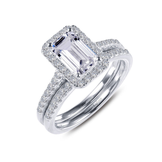 Lafonn Emerald-Cut Halo Wedding Set Simulated Diamond RINGS Size 8 Platinum 2.16 CTS 