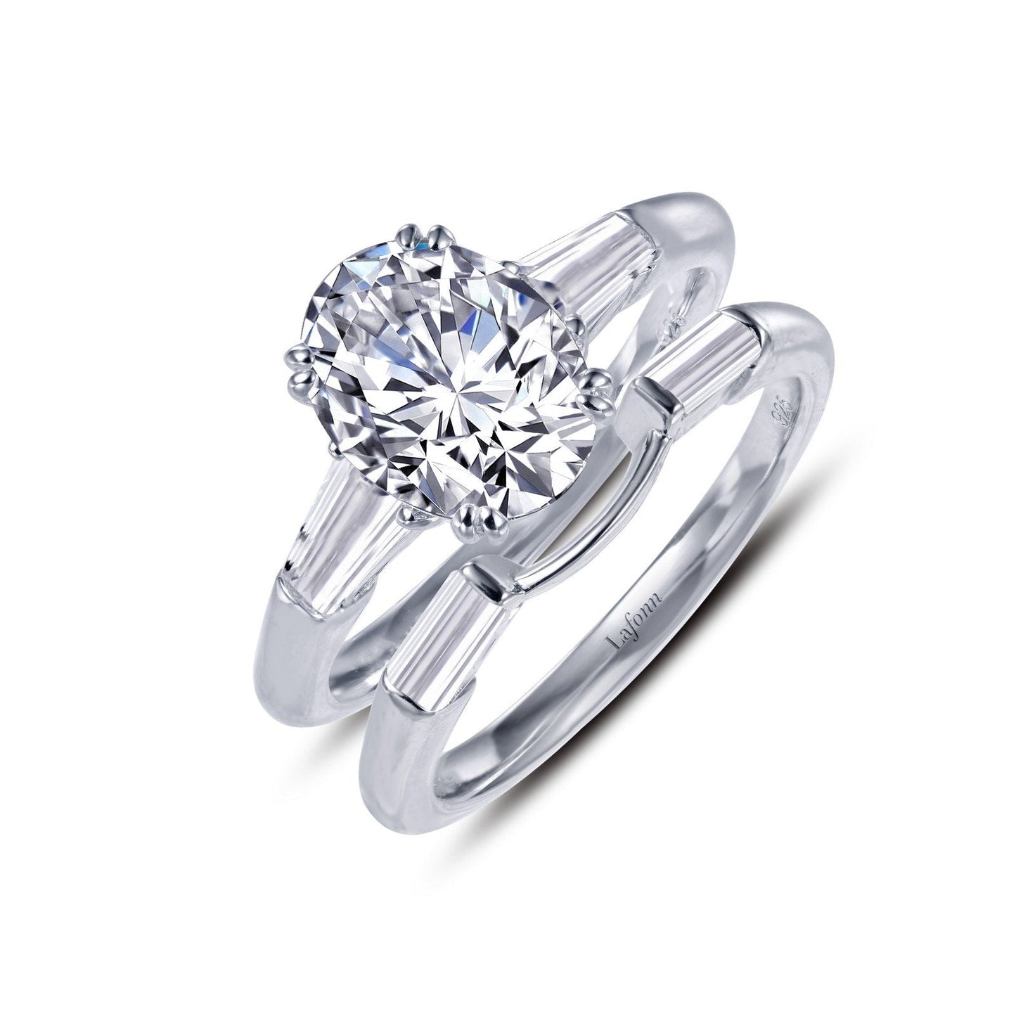 Load image into Gallery viewer, LaFonn Platinum Simulated Diamond  9X7mm  Oval,  Approx. 1.86 CTW RINGS Oval Wedding Set
