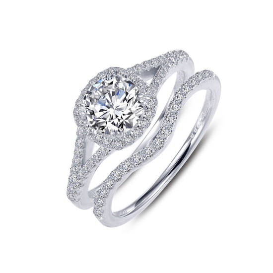 Lafonn Halo Wedding Set Simulated Diamond RINGS Size 6 Platinum 1.55 CTS 
