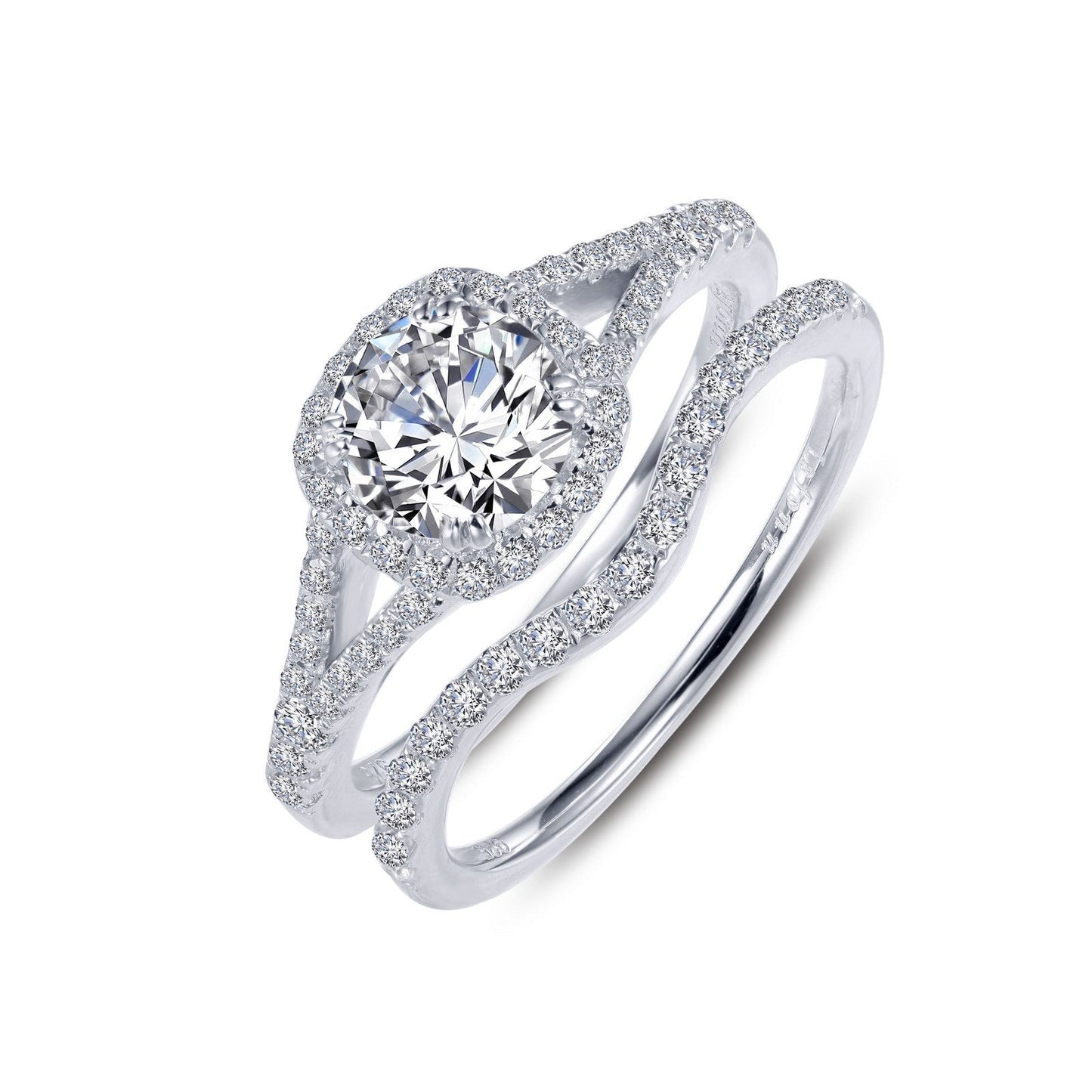 Load image into Gallery viewer, LaFonn Platinum Simulated Diamond 6.00mm Round, Approx. 0.84 CTW RINGS Halo Wedding Set
