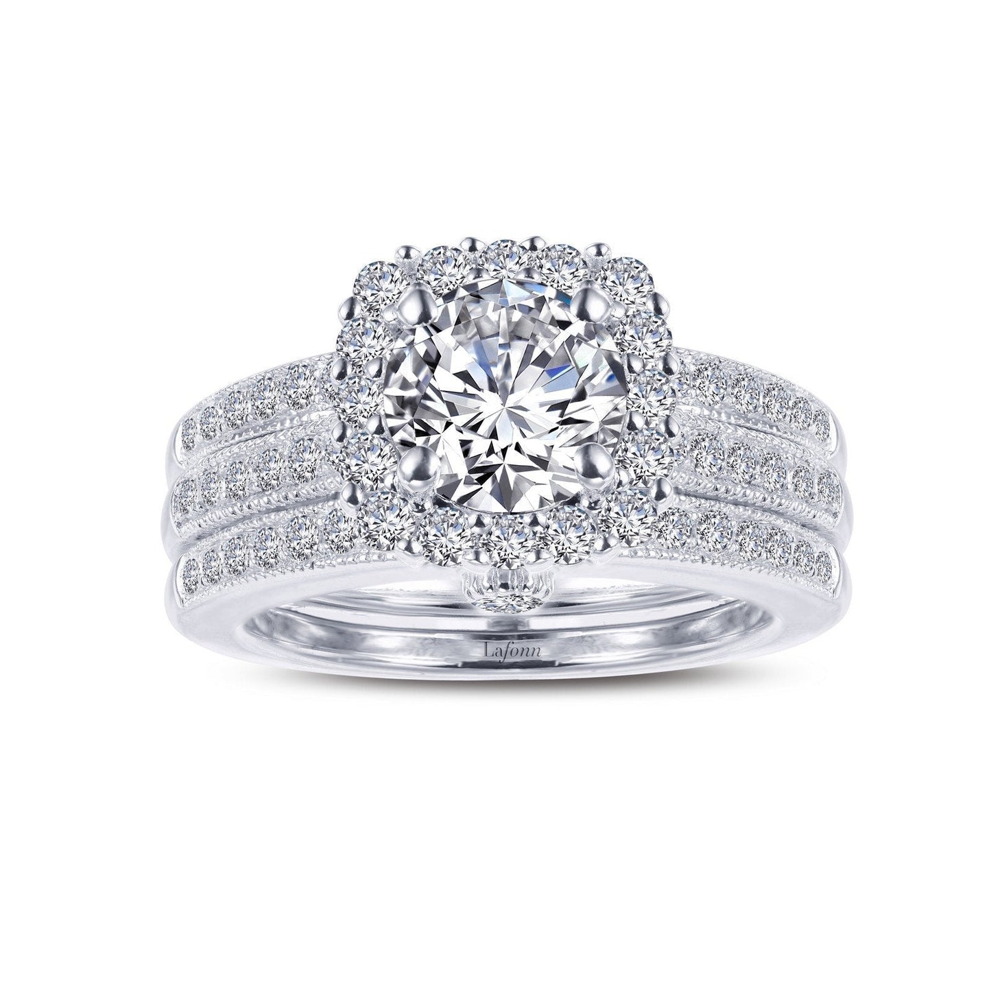 LaFonn Platinum Simulated Diamond 7.00mm Round, Approx. 1.28 CTW RINGS Infinite Love Wedding Set