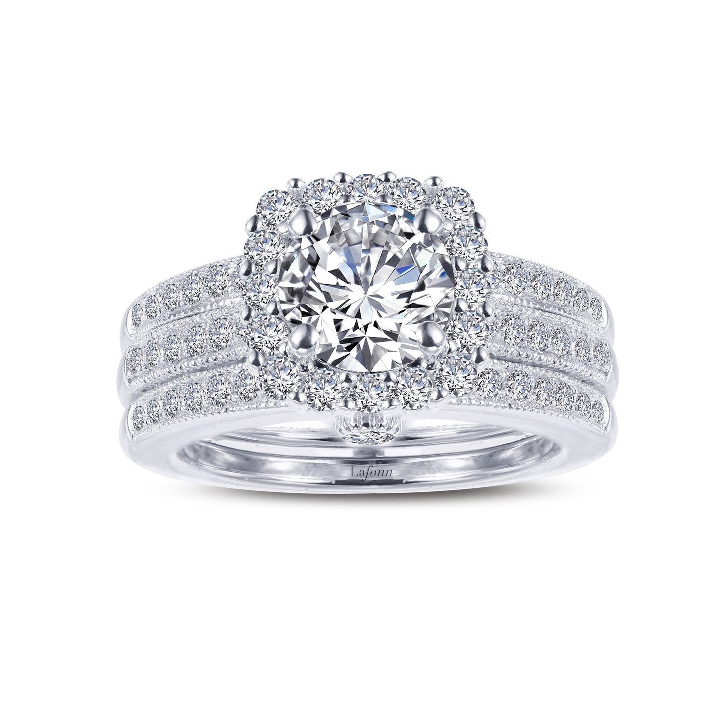 Load image into Gallery viewer, LaFonn Platinum Simulated Diamond 7.00mm Round, Approx. 1.28 CTW RINGS Infinite Love Wedding Set
